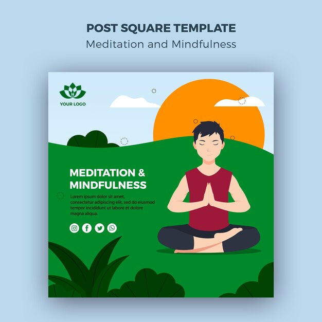 PSD grátis modelo quadrado de meditação e atenção plena