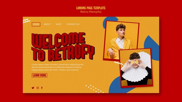 Modelo retro da web da página de destino memphis