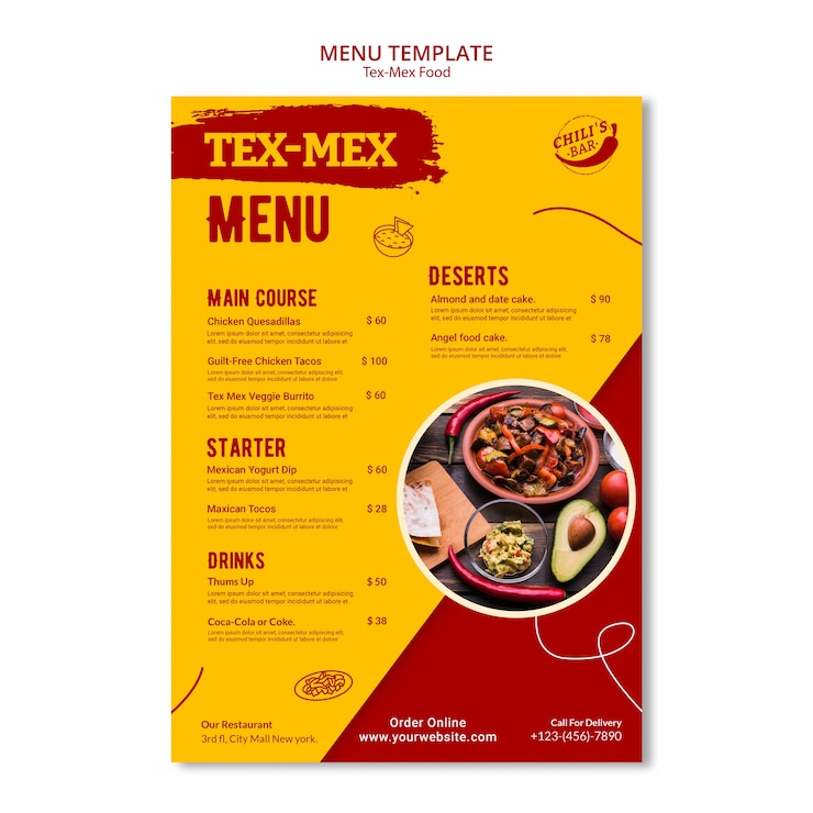 PSD grátis modelo tex mex de design plano