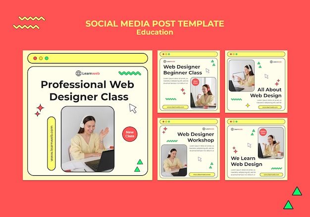 Modelos de postagem de mídia social para workshop de web design