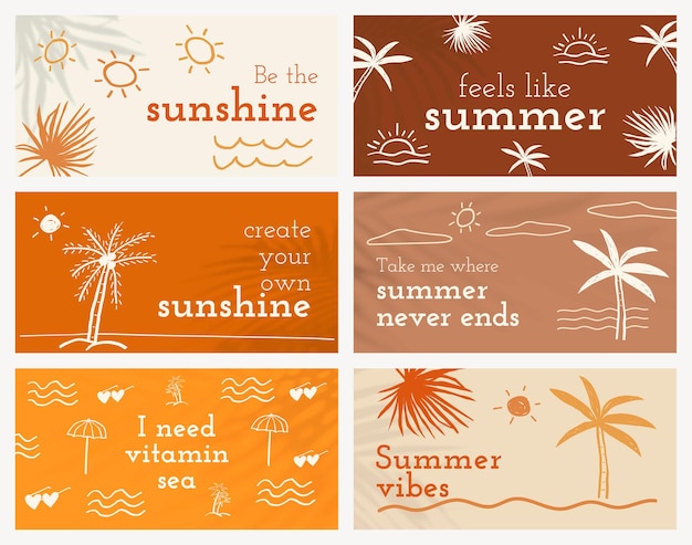Modelos editáveis de verão psd com doodle fofo definido para banner de mídia social