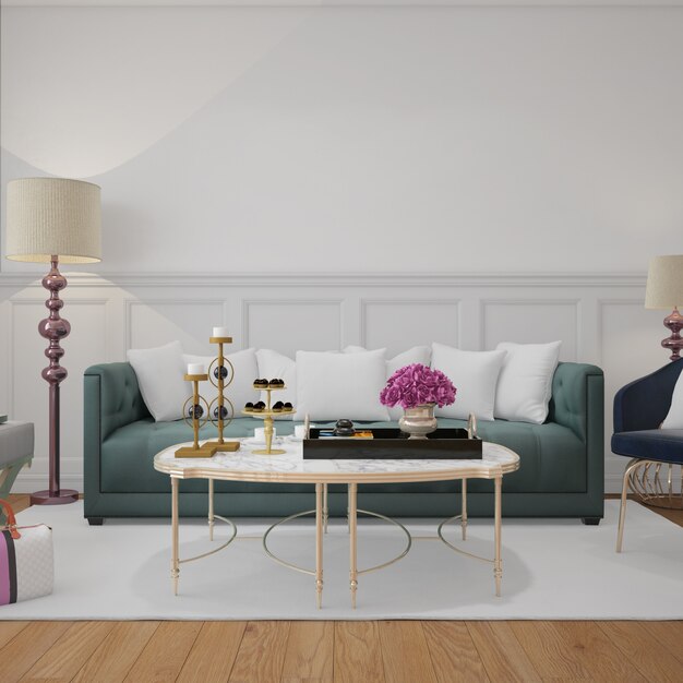 moderna sala de estar com almofadas de sofá e maquete