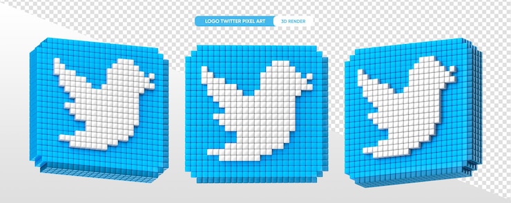 PSD grátis moeda do logotipo do twitter em pixel art 3d render com fundo transparente
