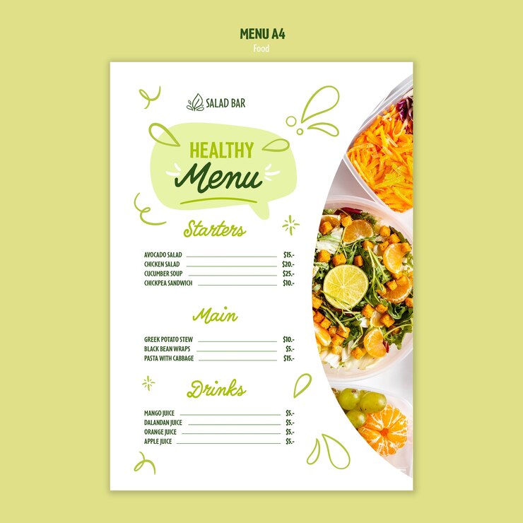 PSD grátis molde do menu do alimento saudável