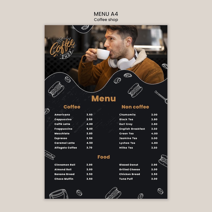 PSD grátis molde do menu do café