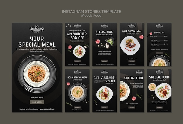 Moody food restaurant instagram stories template template mock-up