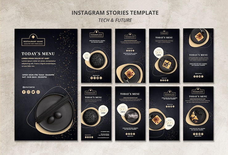PSD grátis moody food restaurant instagram stories template template mock-up