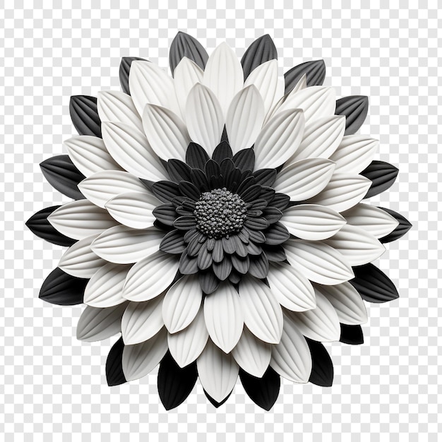 PSD grátis mosaico de flores preto e branco isolado em fundo transparente