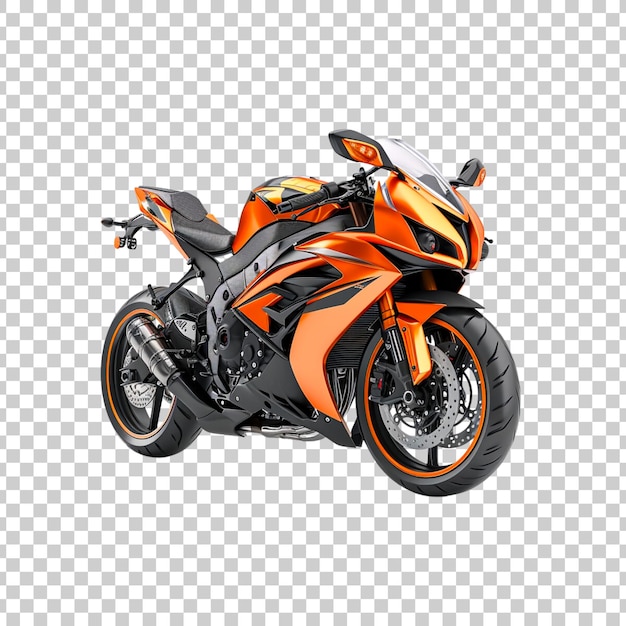 Motocicleta esportiva laranja em fundo transparente