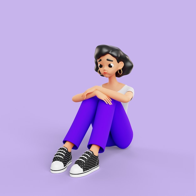 mulher 3d expressando tristeza