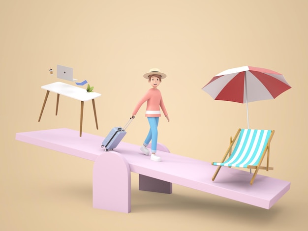 PSD grátis mulher de ilustração 3d gosta de viajar de férias no verão