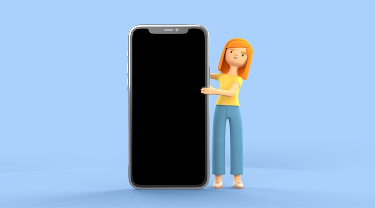 PSD grátis mulher de plástico segurando um smartphone