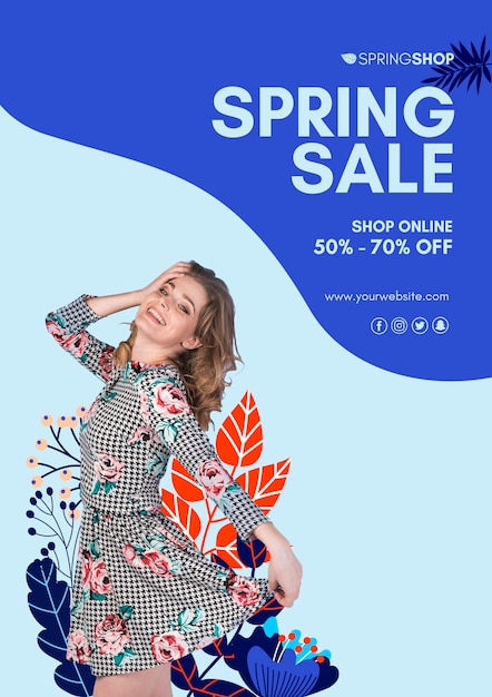 PSD grátis mulher em cartaz de venda de primavera de vestido