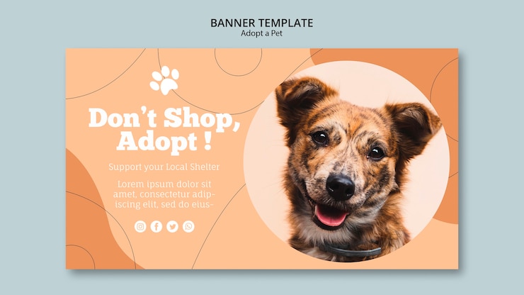 PSD grátis não compre, adote um modelo de banner para animais de estimação