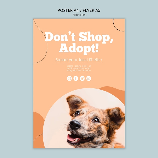 Não compre, adote um modelo de cartaz para animais de estimação