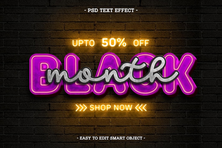 PSD grátis neon black friday sale efeito de texto editável
