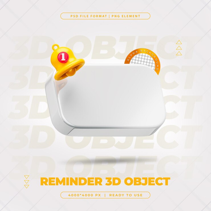 PSD grátis notificação de lembrete com ilustração de renderização 3d isolada de pop-up de alerta de sino