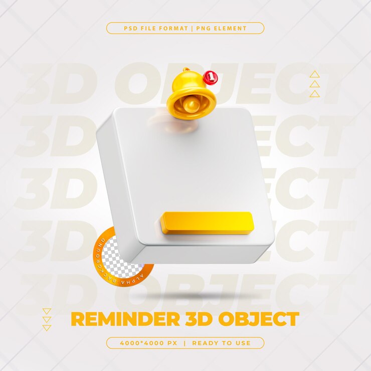 PSD grátis notificação de lembrete com ilustração de renderização 3d isolada de pop-up de alerta de sino