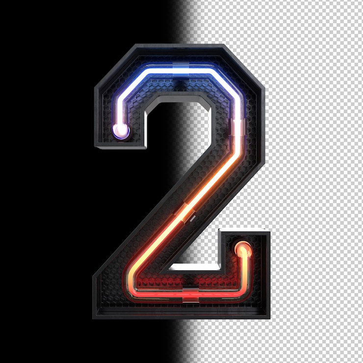 PSD grátis número 2 feito de luz neon