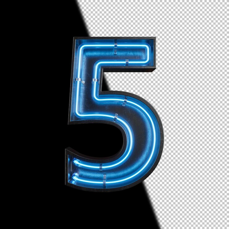 PSD grátis número 5 feito de luz neon