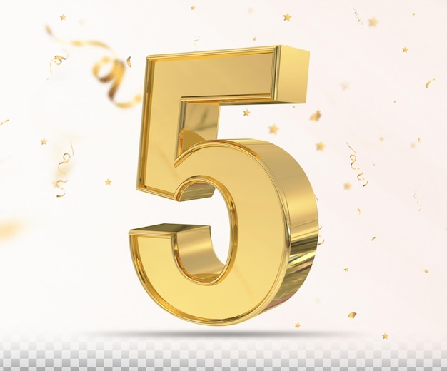 Número 5 renderização em 3d estilo ouro luxo Psd Premium