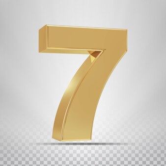 Número 7 com renderização 3d style gold