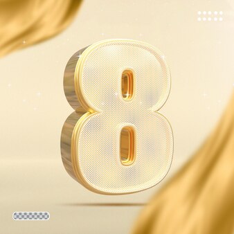 Número 8 gold luxo em estilo de renderização em 3d