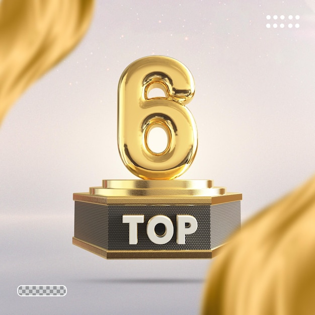 Número dourado dos 6 melhores estilos de renderização em 3d Psd Premium
