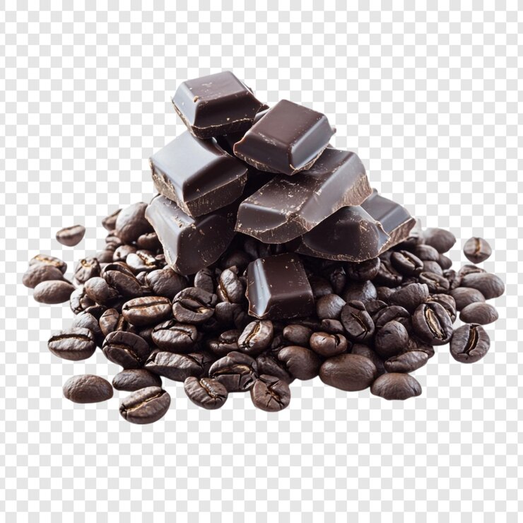 PSD grátis o chocolate escuro e os grãos de café são um deleite para os gourmets