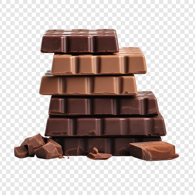 PSD grátis o chocolate grande e o pequeno são divididos em três partes isoladas em um fundo transparente