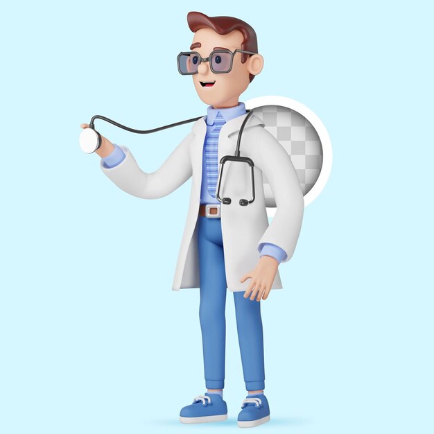 O médico está segurando um estetoscópio 3D Ilustração