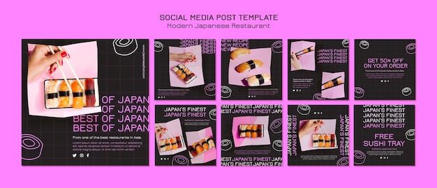 PSD grátis o melhor modelo de postagem de sushi em mídia social do japão