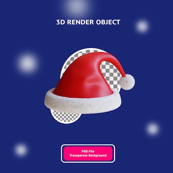 Objeto de ilustração de chapéu de natal 3d renderizado com fundo transparente