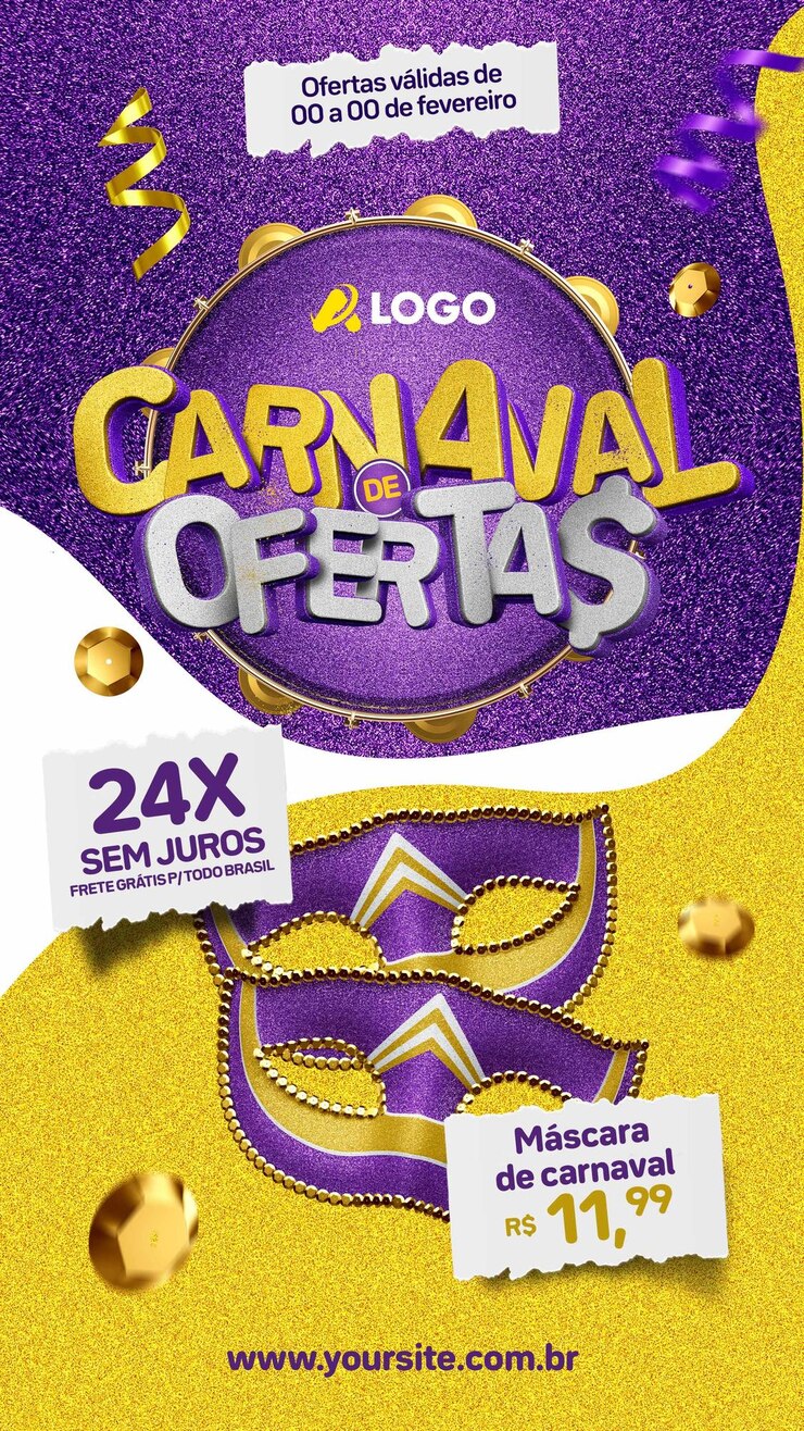 PSD grátis ofereça histórias de mídia social de carnaval para vendas de máscaras de carnaval