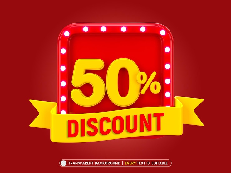 PSD grátis oferta de 50% de desconto modelo de design de banner de renderização 3d