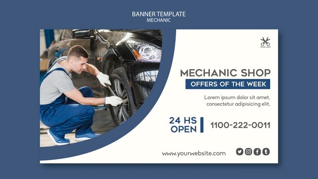Oficina mecânica de modelo de banner