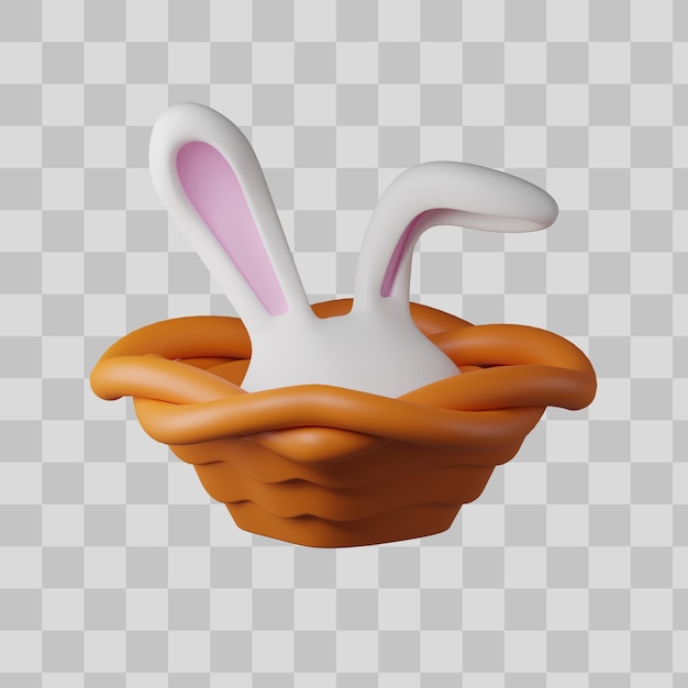 PSD grátis orelhas de coelho na ilustração 3d da cesta