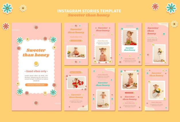 Pacote de histórias do Instagram para crianças com flores