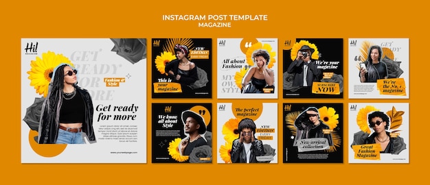 PSD grátis pacote de postagem do instagram de revista texturizada