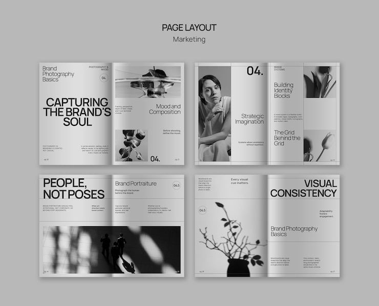 PSD grátis page layout for brand photography template