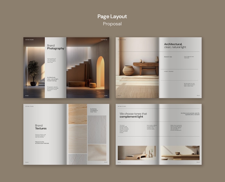 PSD grátis page layout proposal for brand photography and textures template