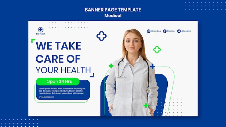 PSD grátis página de banner horizontal de ajuda médica