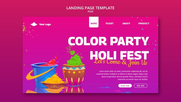 Página de chegada da celebração do festival Holi
