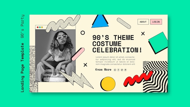 Página de destino da festa dos anos 90 desenhada à mão