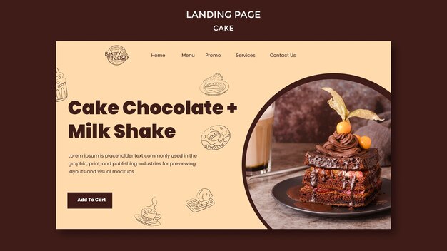 Página de destino de bolo de chocolate e milk shake