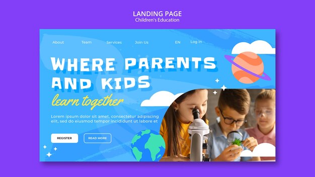 Página de destino de educação infantil de design plano
