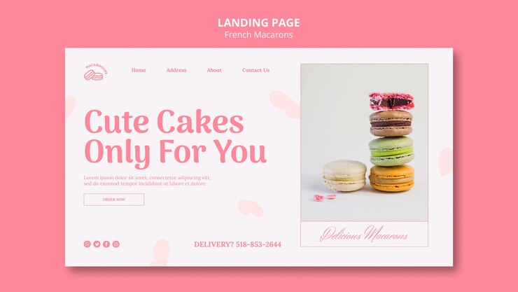 PSD grátis página de destino de saborosos macarons franceses