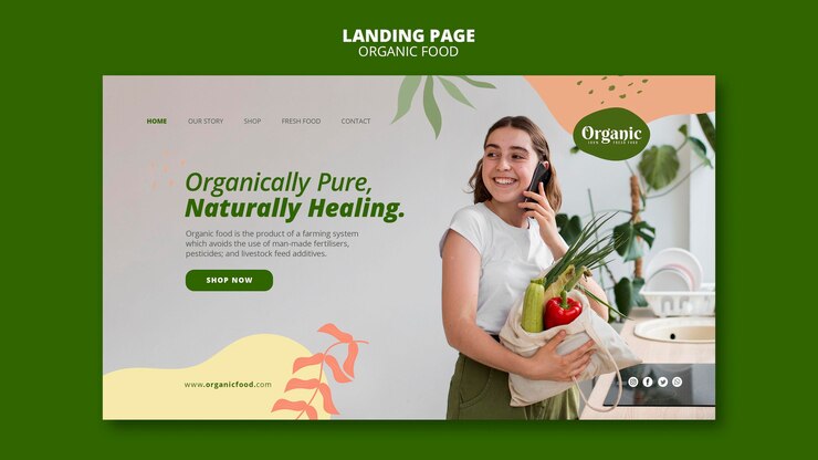 PSD grátis página de destino de vegetais puros organicamente