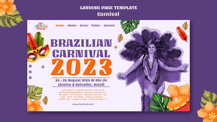 PSD grátis página de destino do carnaval brasileiro realista