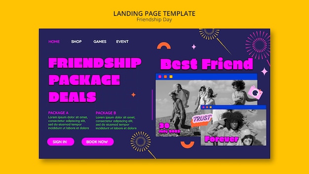 PSD grátis página de destino do dia da amizade de design plano